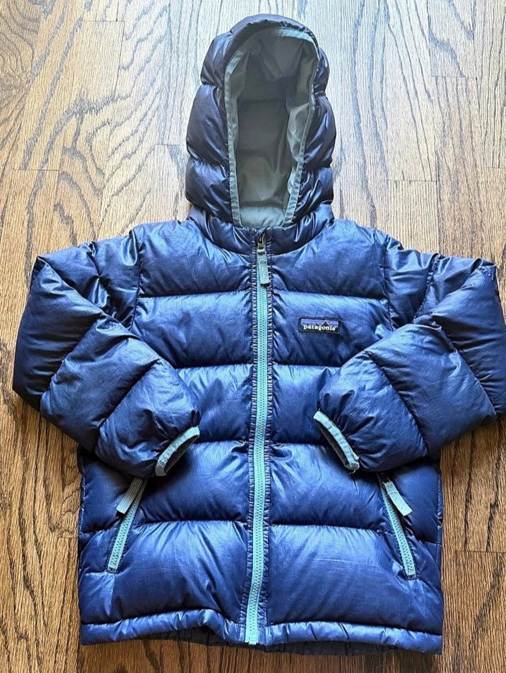 Patagonia Baby Hi-Loft Down Sweater Hoodie Blue Puffer 4T